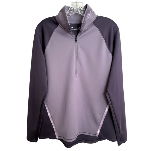 Under Armour Coldgear Quarter Zip Top Colorblock Lavender Plum Womens Size Large - Picture 12 of 15